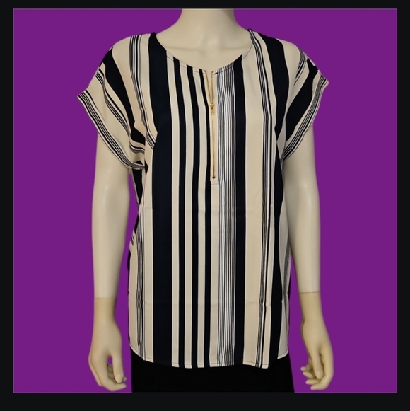 Vintage Vertical Stripe Half Zip High-Low Short Sleeve Nautical Tunic XL - Picture 1 of 10